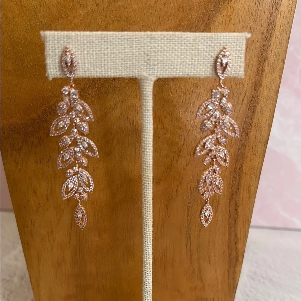 Rose Gold Vermeil Leaf Crystal Drop Earrings
